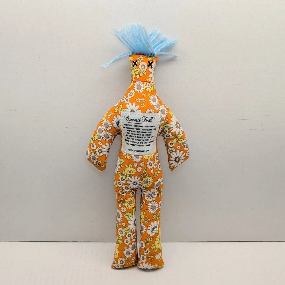 Dammit Doll Classic Stress Relief Gag Gift Orange Floral Daisy Blue Hair